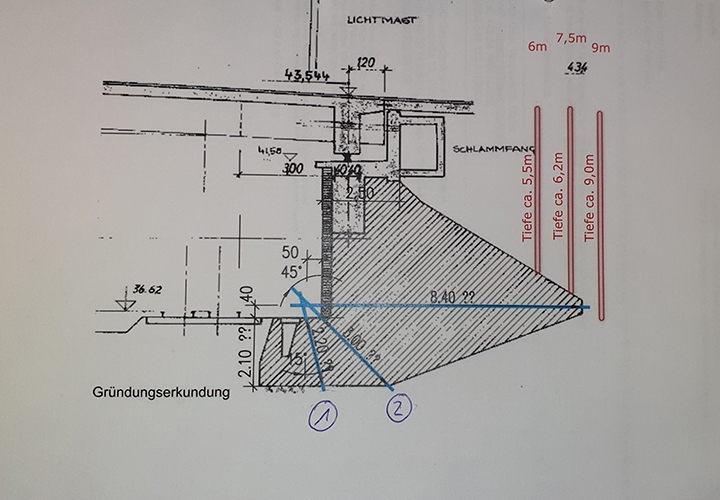 Spezialbohrung in Stützkonstruktion und Wiederlager