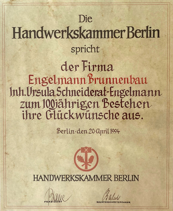 Glückwunsch der Handwerkskammer zum 100jährigen Bestehen